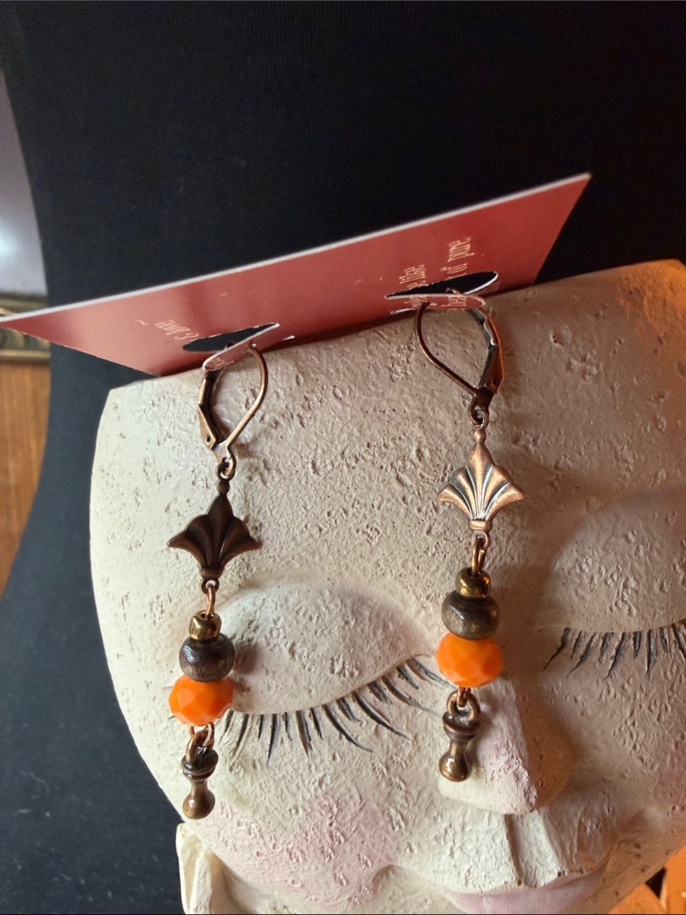 Orange and Antique Brass Drop Earrings - Women Jewelry